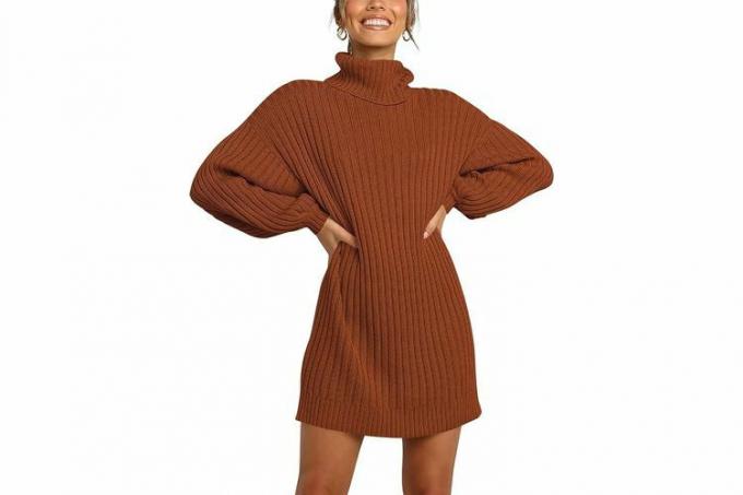 Amazon ANRABESS Oversized truienjurk voor dames Coltrui Vleermuismouwen 2023 Herfst Winter Casual korte jurk